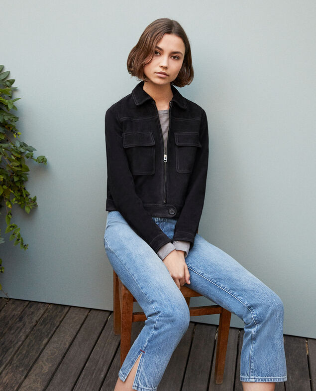 Kurze Wildlederjacke Noir