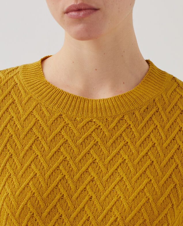 Kurzärmliger Pullover aus Leinen J480 gold flake