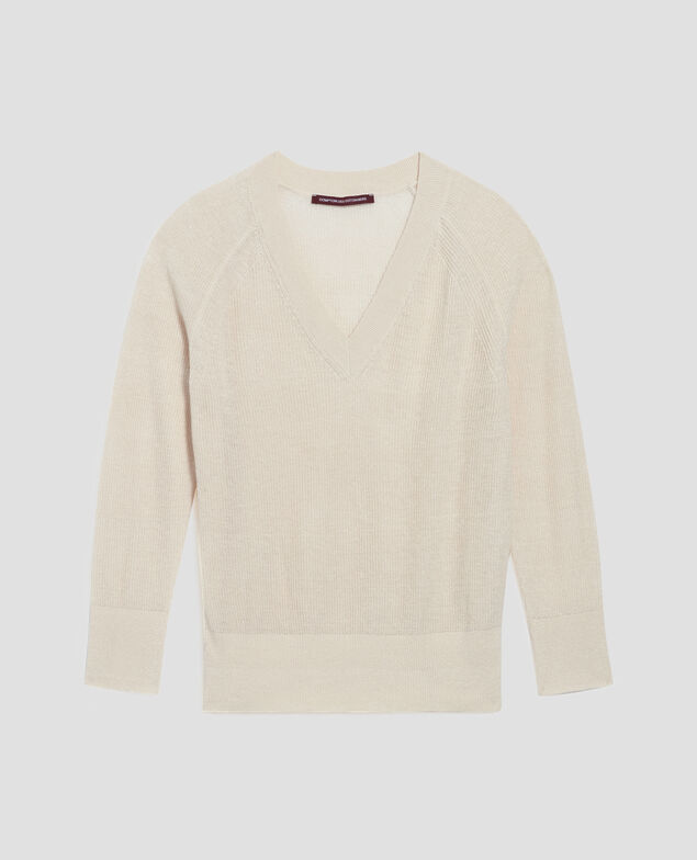 Pullover mit V-Ausschnitt aus Leinen H303 white swan