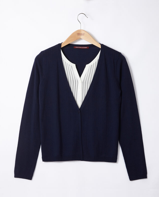 Cardigan-blouse trompe-l'œil Peacoat/off white