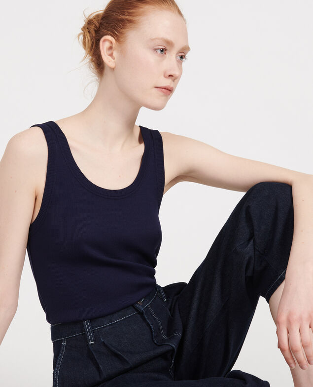Top mit feinem Rippstrick aus merzerisierter Baumwolle Maritime blue