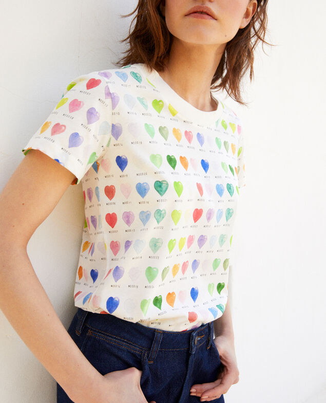 T-Shirt mit Herzmuster Off white