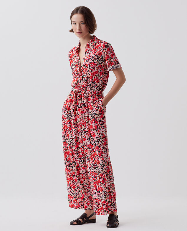 Fließender Jumpsuit J120 leaf pink