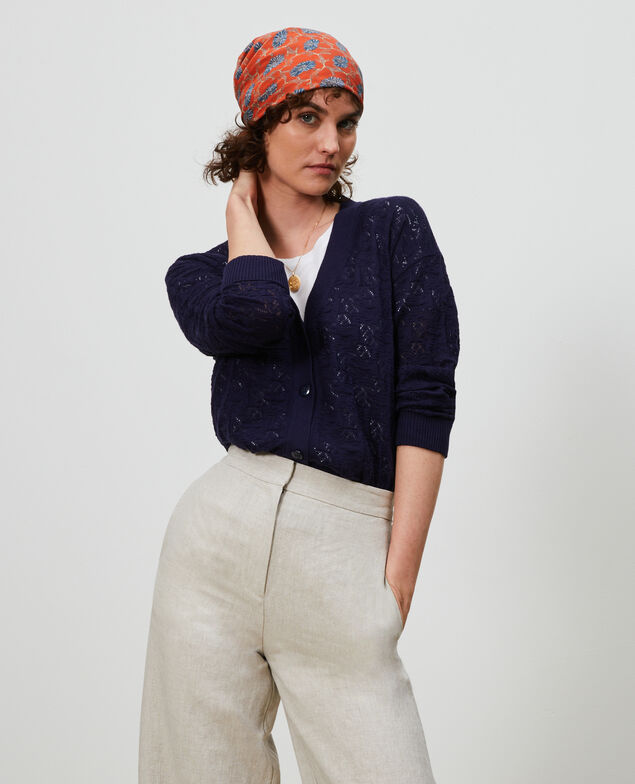 Cardigan aus Baumwolle und Leinen Maritime blue