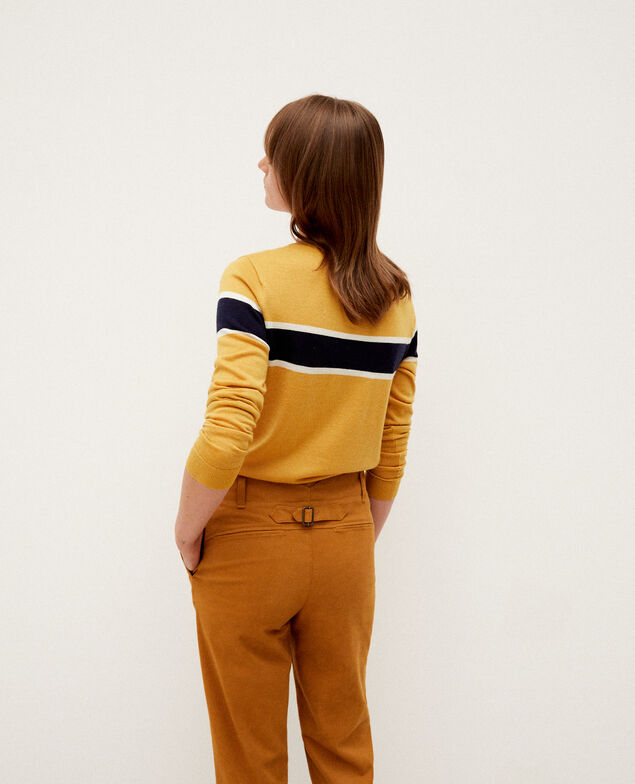 Cardigan aus Merinowolle Golden spice/peacoat/off white