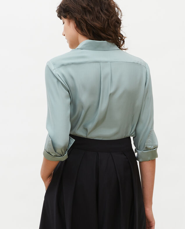  Langärmeliges, maskulines Seidenhemd Chinois green