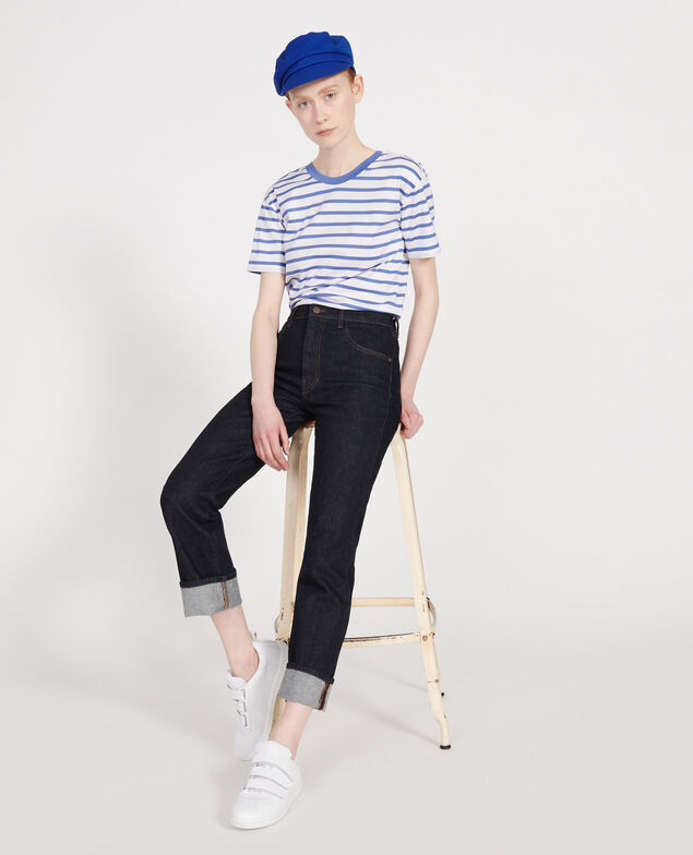 T-Shirt aus ägyptischer Baumwolle Stripes optical white amparo blue