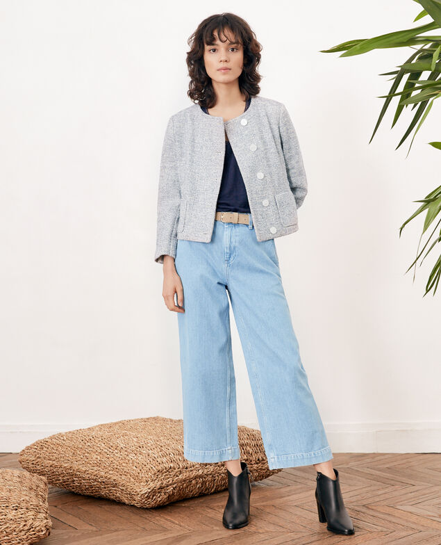Kurze Jacke aus Tweed Indigo/off white