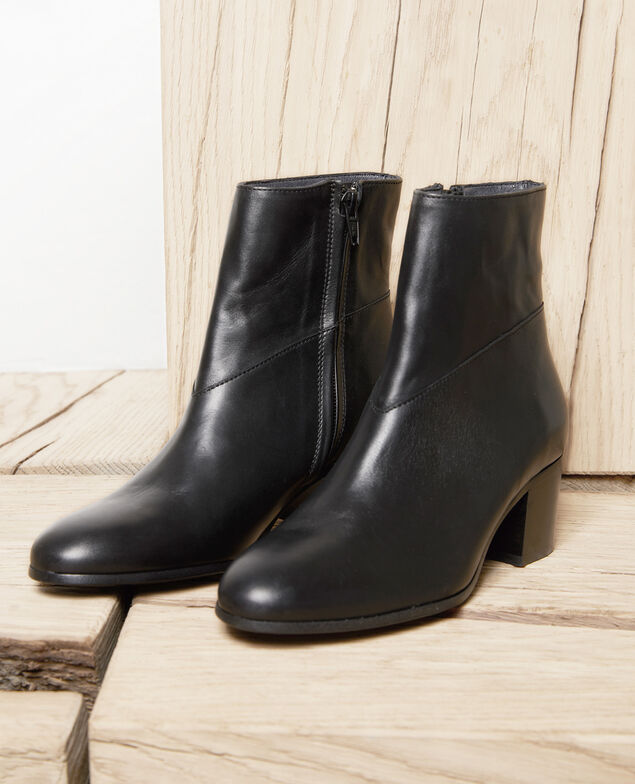 Schwarze Leder-Stiefeletten Noir