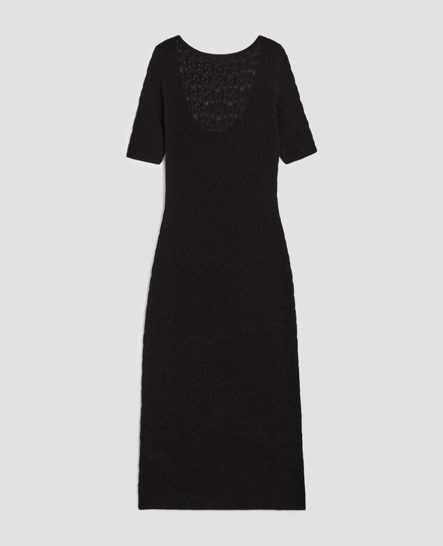 Langes strukturiertes Häkelkleid aus Baumwolle H091 black beauty