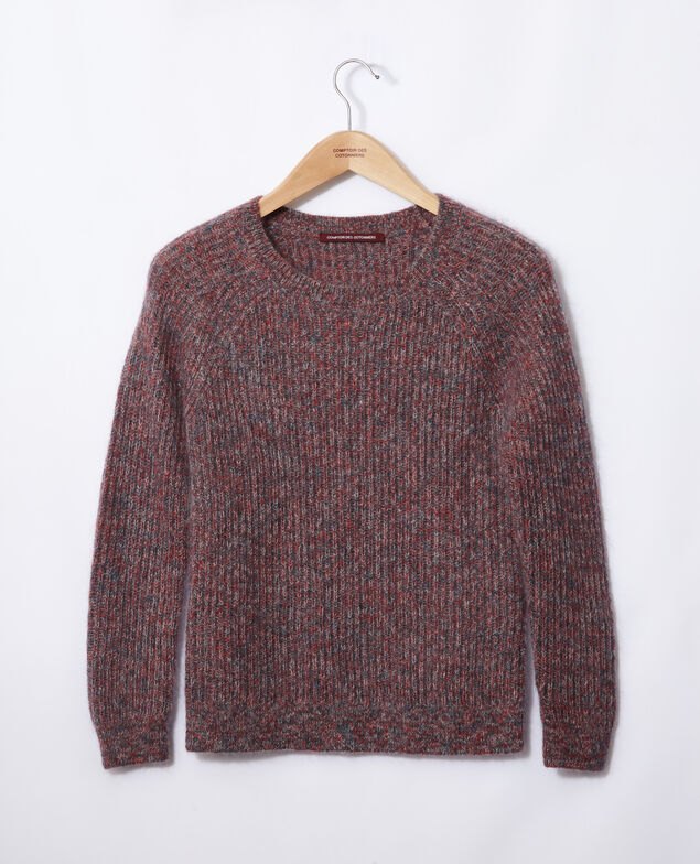 Melierter Pullover aus Mohair Pompeian red/ultra green/off white