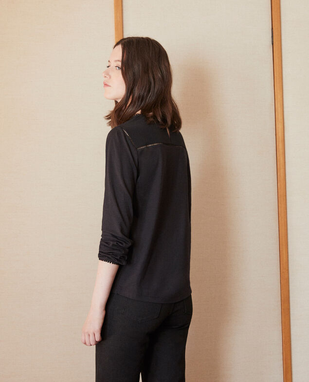 T-Shirt aus Bimaterial mit Troddeldetails Noir