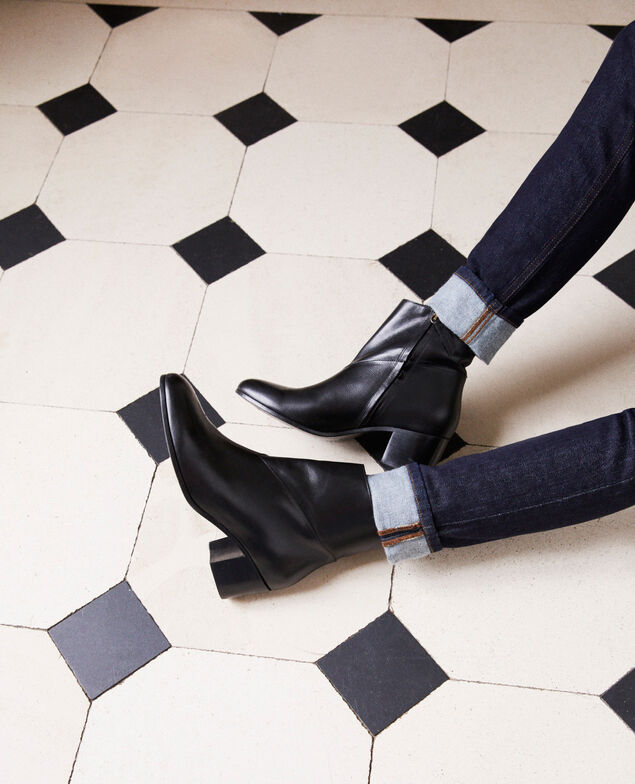 Schwarze Leder-Stiefeletten Noir