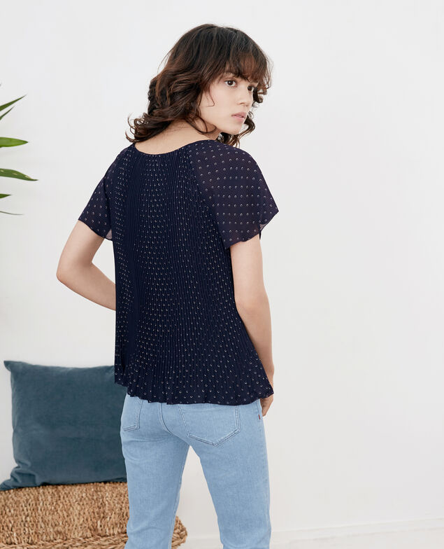 Plissée-Bluse Ring dots marine