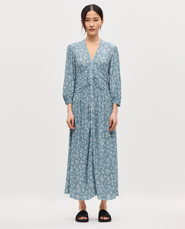 Langes fließendes Kleid K610 daisy blue