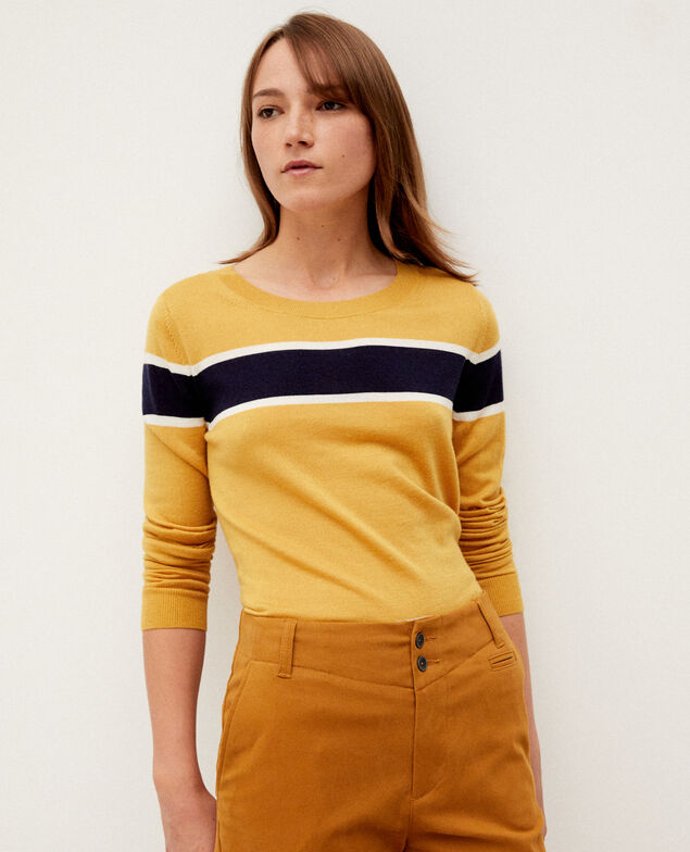 Cardigan aus Merinowolle Golden spice/peacoat/off white