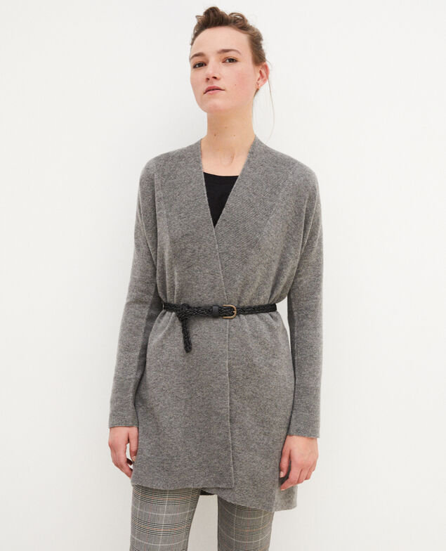 Strickjacke in 3D-Strick mit Kaschmir Medium heather grey