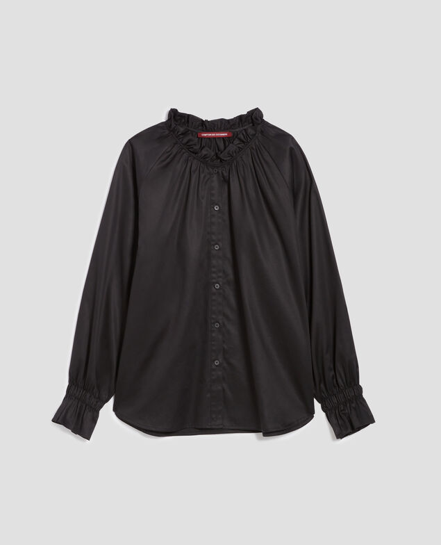 Bluse mit Volant-Kragen H091 black beauty