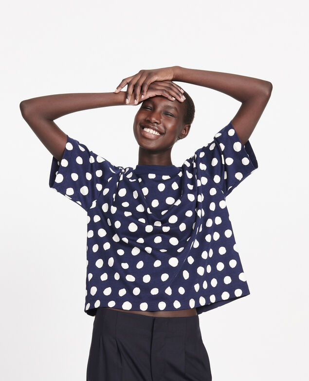 Gepunktetes Boxy T-Shirt aus Baumwolle Dots maritime blue