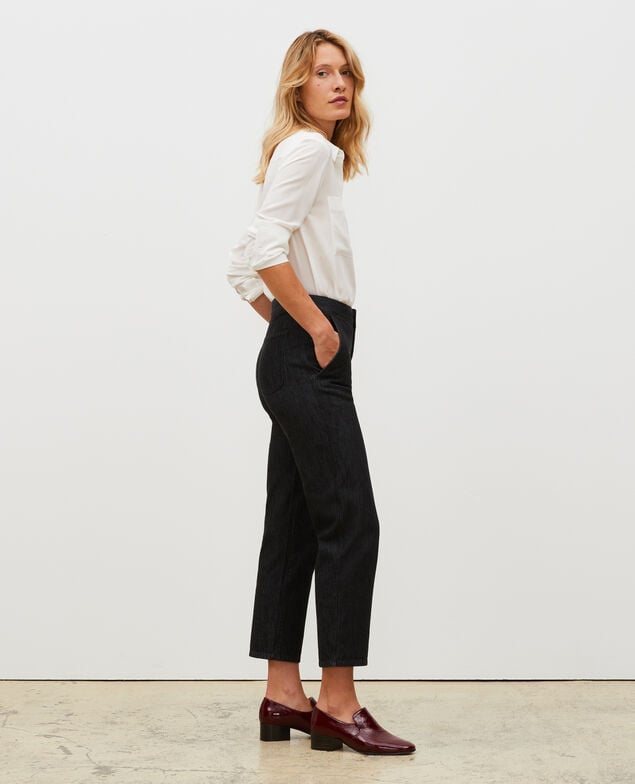 CHINO - Karottenhose aus Denim hohe Taille Noir denim