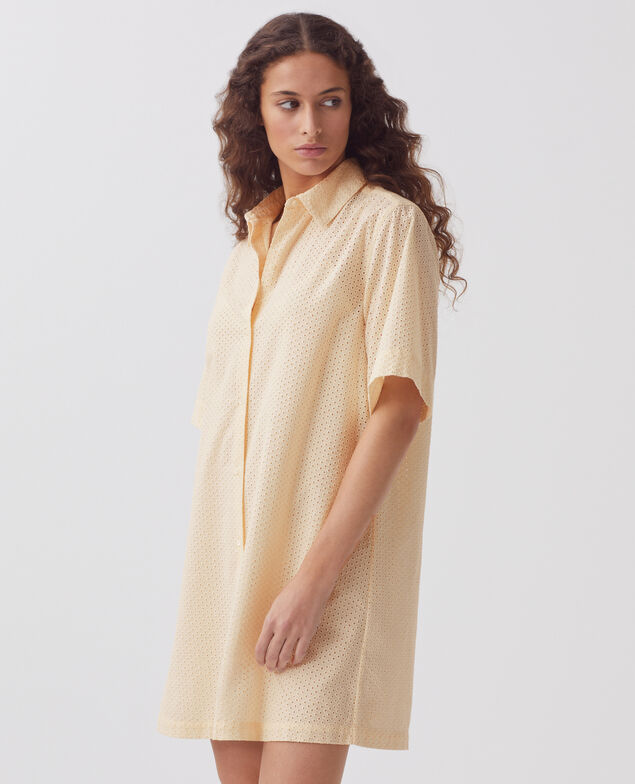 Kurzes besticktes Hemdkleid aus Baumwolle H013 gardenia