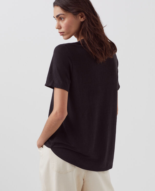 SARAH - T-Shirt mit V-Ausschnitt aus Leinen H091 black beauty