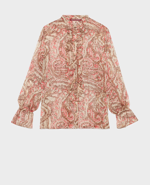 Langarmbluse A322 print ikat beige