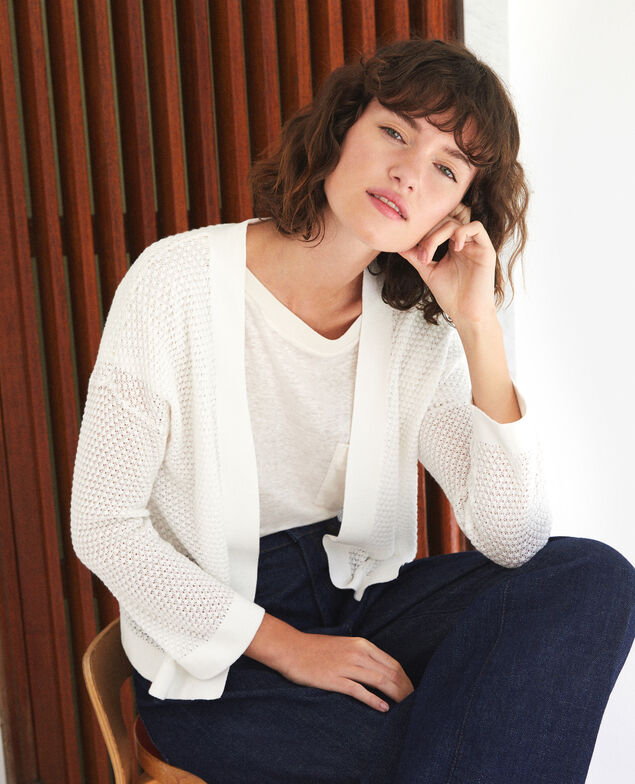 Cardigan mit Ajourmusterstrick Weiß
