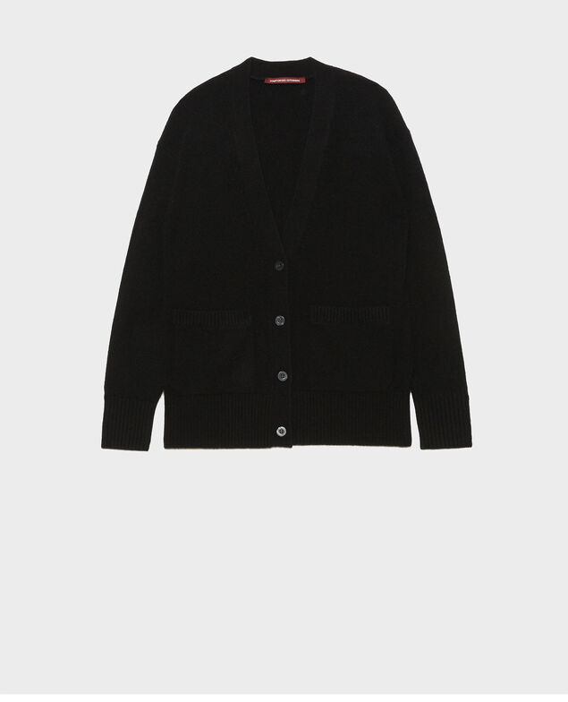 Cardigan aus Kaschmir mit V-Ausschnitt und Seitenschlitz Black beauty