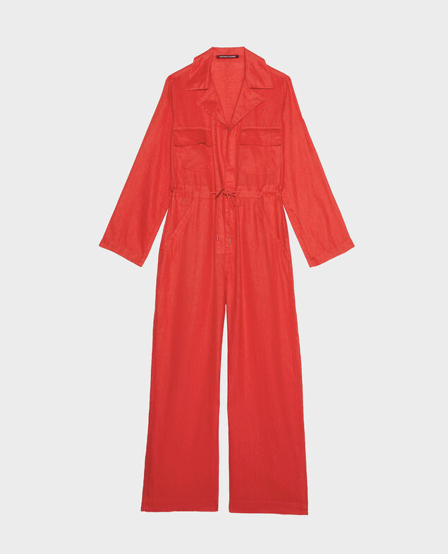 Langer Jumpsuit aus Leinen Fiery red