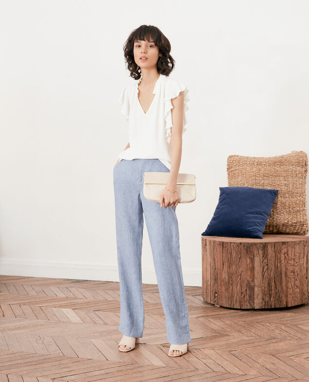 Leinenhose mit weitem Schnitt Azur