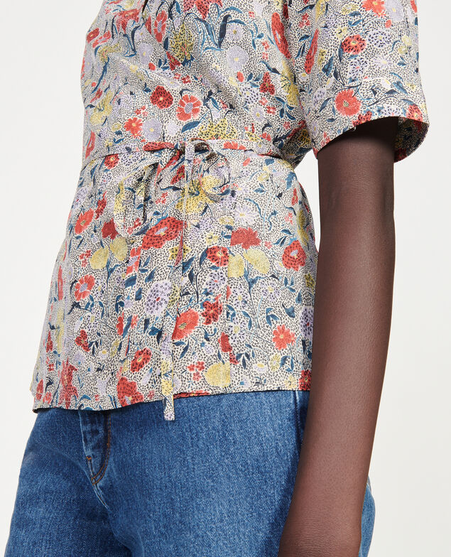  Wickelbluse aus Seide mit Flowerprint Print eden cream