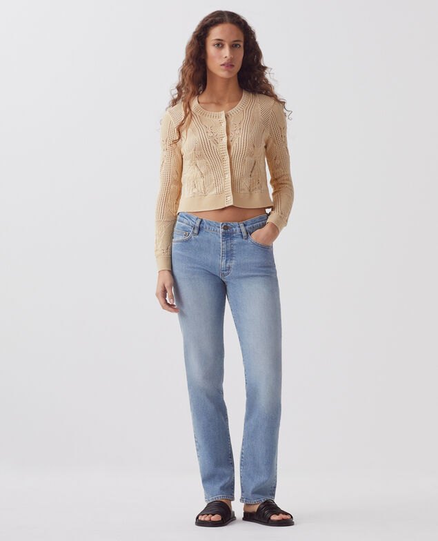 Häkelcardigan mit Blumenmotiv J300 natural