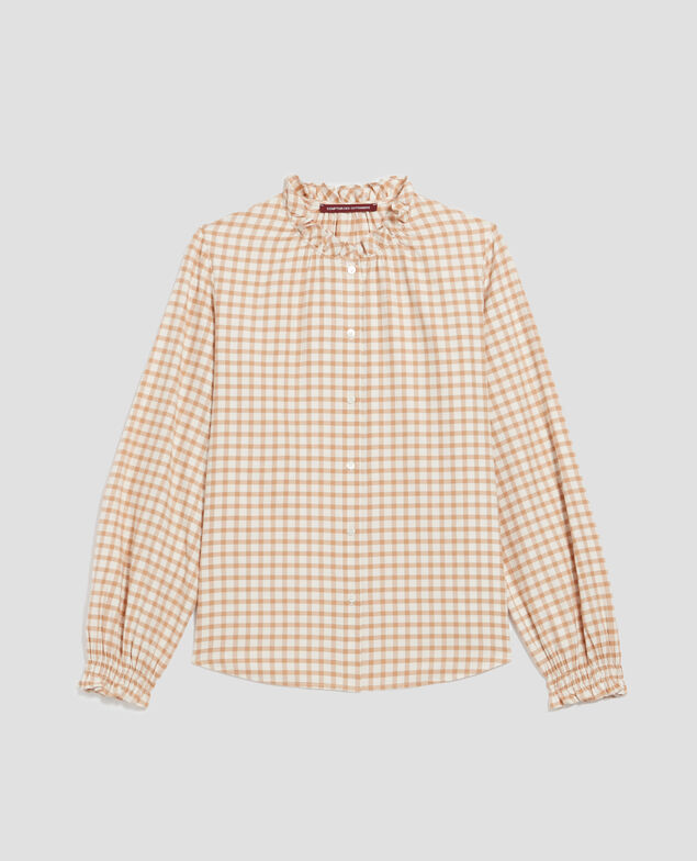 Bluse mit Volant-Kragen I310 check creme camel