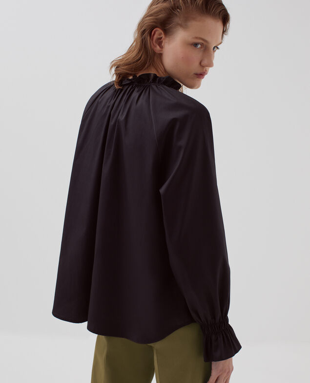 Bluse mit Volant-Kragen H091 black beauty