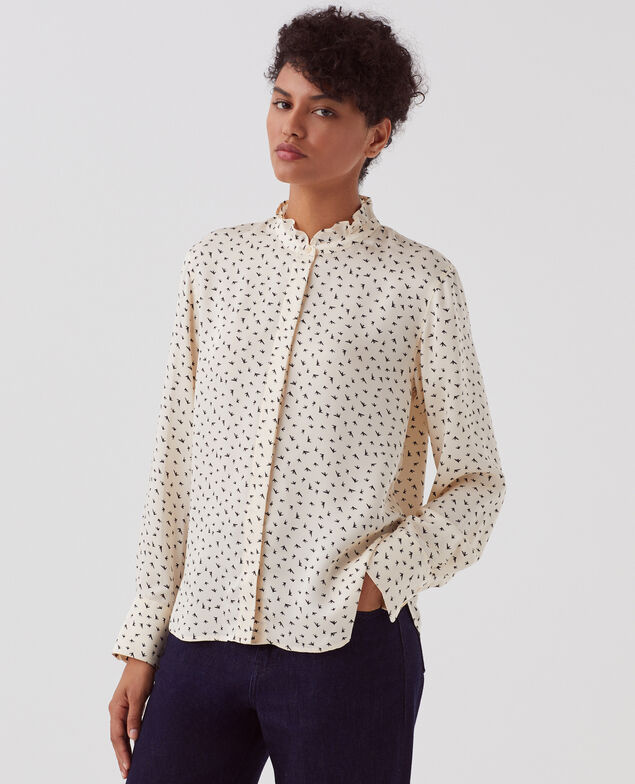 Fließend fallende Bluse mit Rüschen I018 print birdy