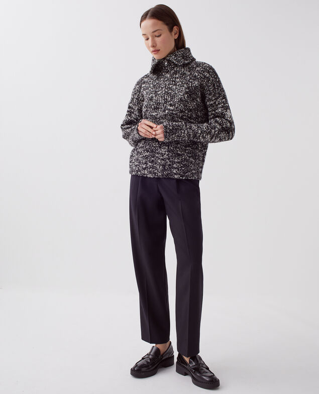 Rollkragenpullover mit Reißverschluss I099 boucle blk/white