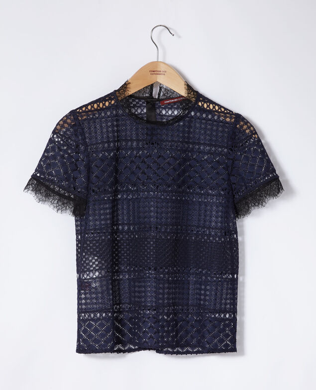 Bluse aus Ajourspitze Peacoat