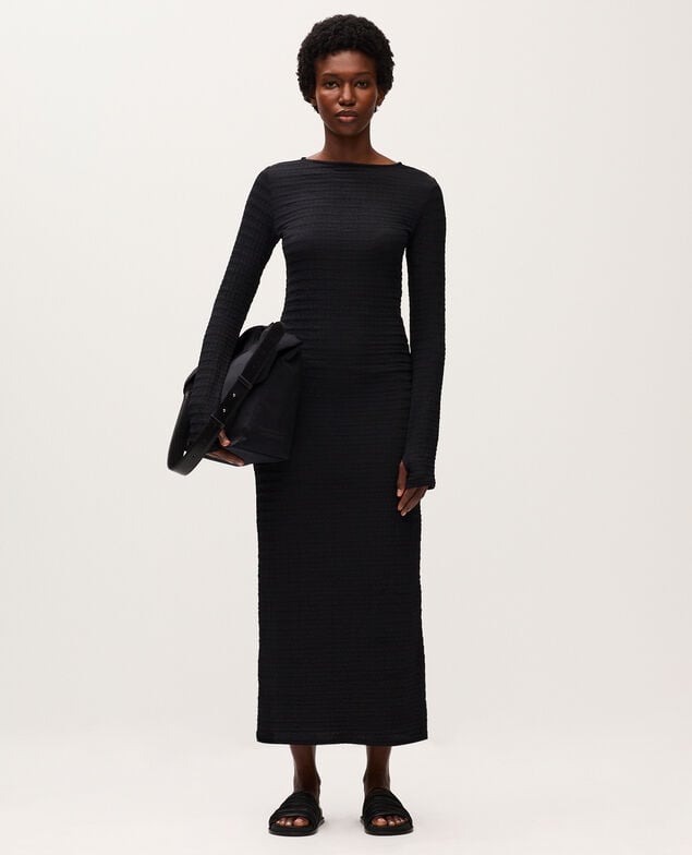 Langes texturiertes Kleid H091 black beauty