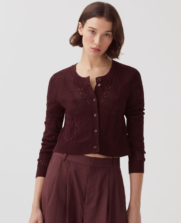 Häkelcardigan mit Blumenmotiv J380 decadent chocolate