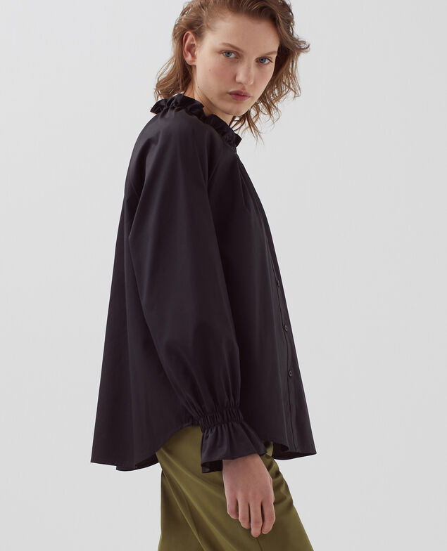 Bluse mit Volant-Kragen H091 black beauty