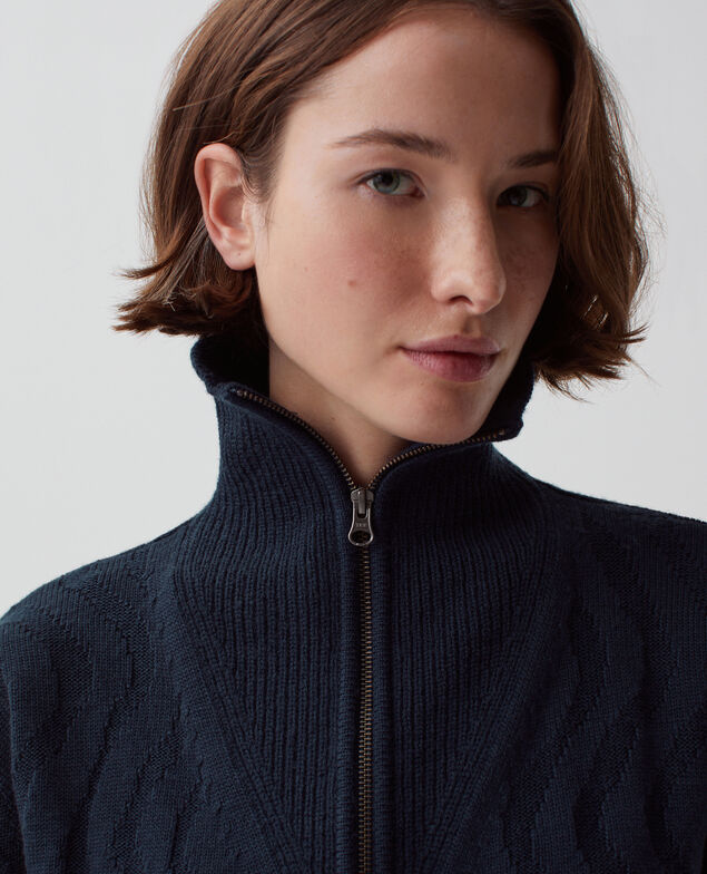 Cardigan aus Merinowolle mit Reißverschluss J690 blueberry