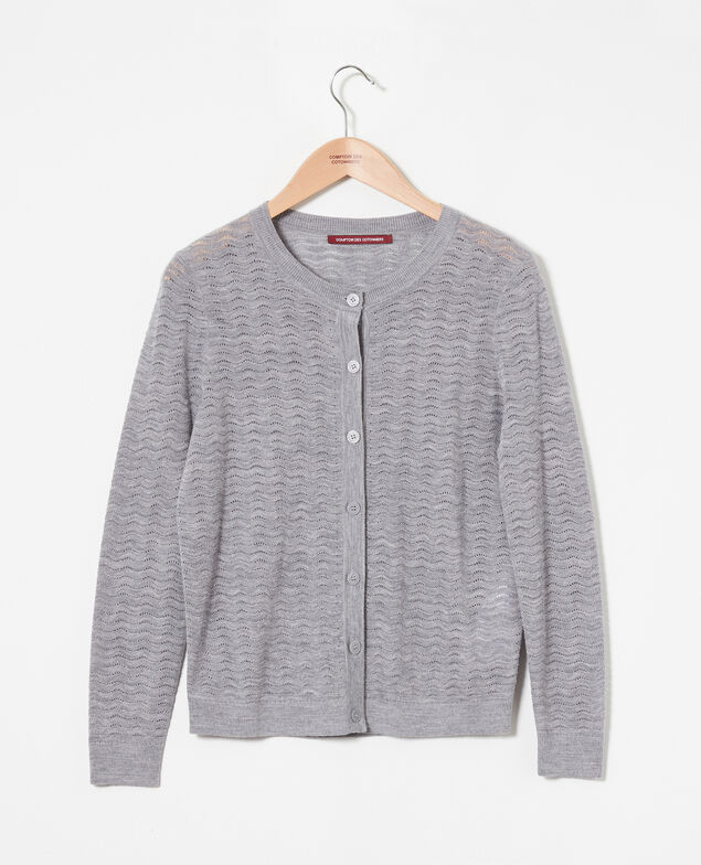 Woll-Cardigan aus Zierstrick 100% Merinowolle Medium grey