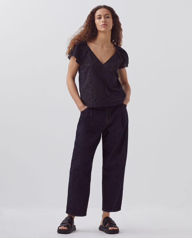 Besticktes Top aus Baumwolle H091 black beauty