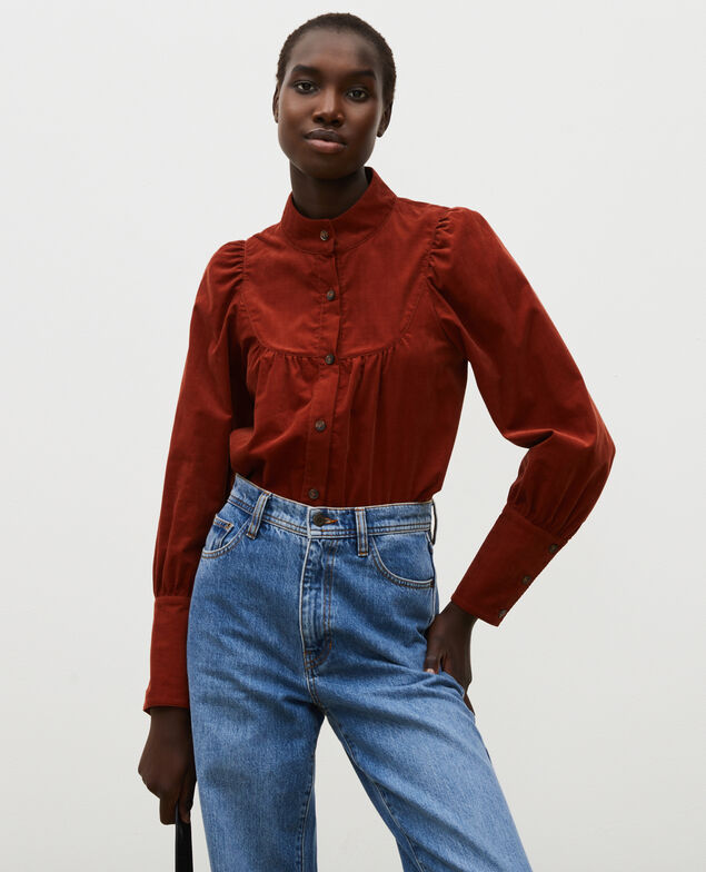 Samtbluse mit Plastron Brandy brown
