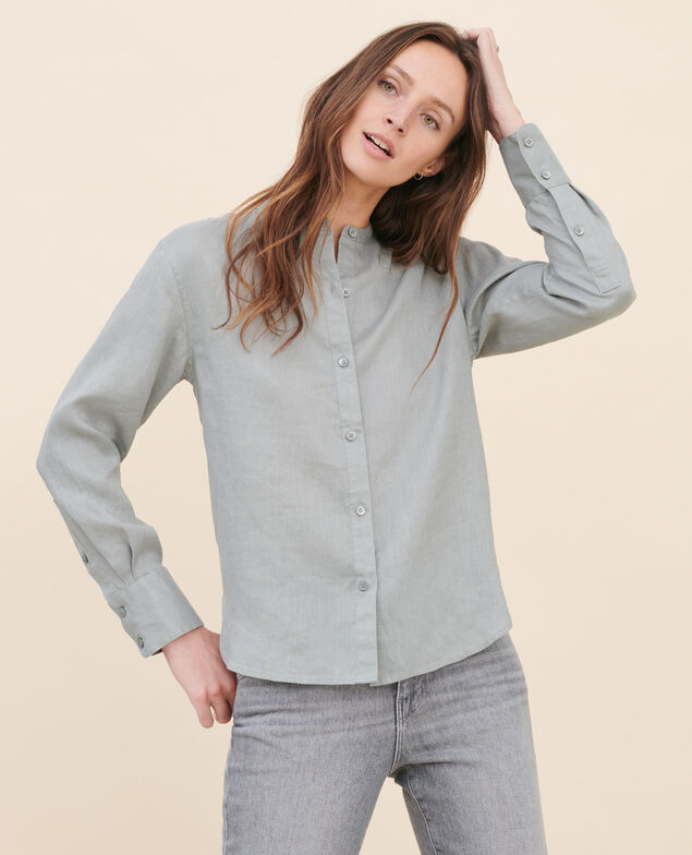 Bluse ohne Kragen aus Leinen 07 gray