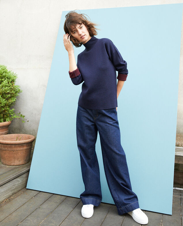 Doppelseitiger Pullover aus Merinowolle Blau