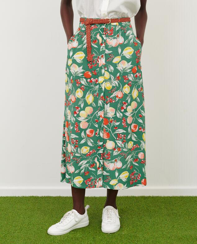 FRANCINE - Fließend fallender Midi-Rock 103 print green