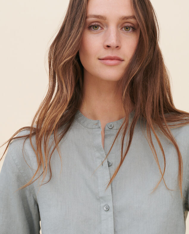 Bluse ohne Kragen aus Leinen 07 gray
