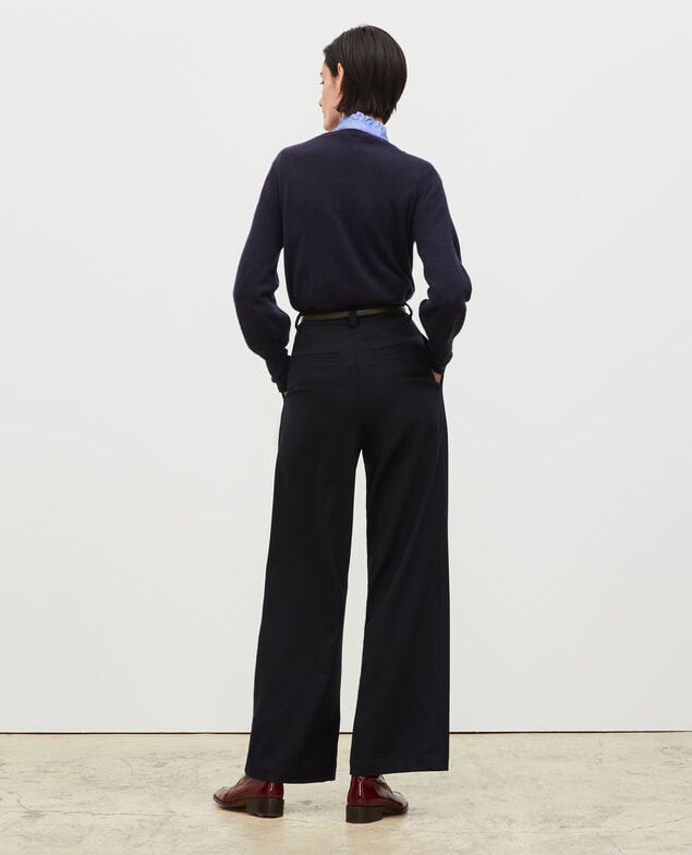 YVONNE - Hose weite Wollhose mit hoher Taille Stripes night sky